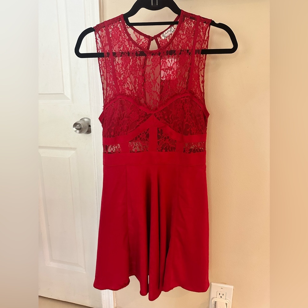 NWT INTIMATELY FREE PEOPLE red lace mini dress XS